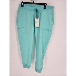 Mandala Scrub Jogger Pants Aqua Blue Women's L Petite New NWT